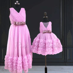 cute-mother-daughter-rosette-party-wear-dress