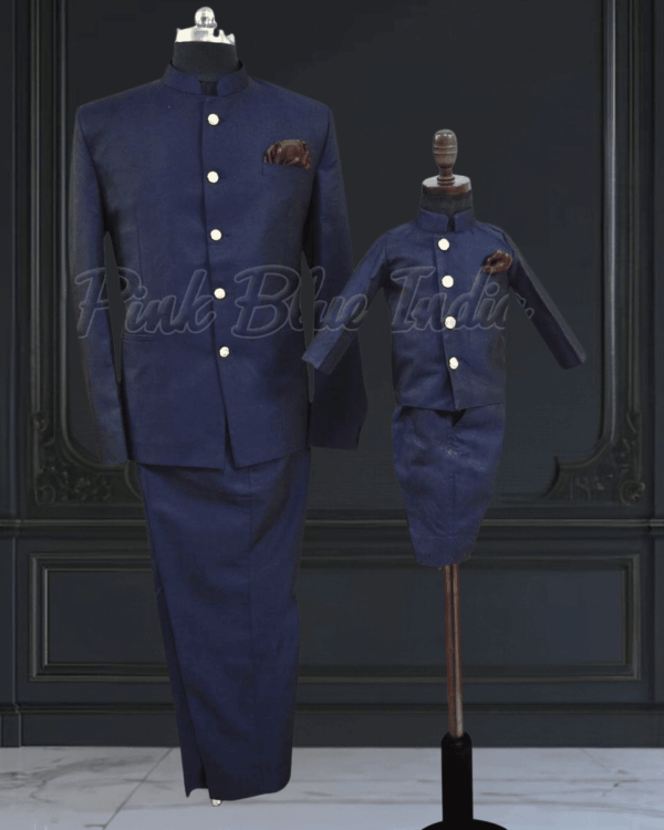 Father son ethnic Jodhpuri suit coordinated wedding outfit by Pink Blue India