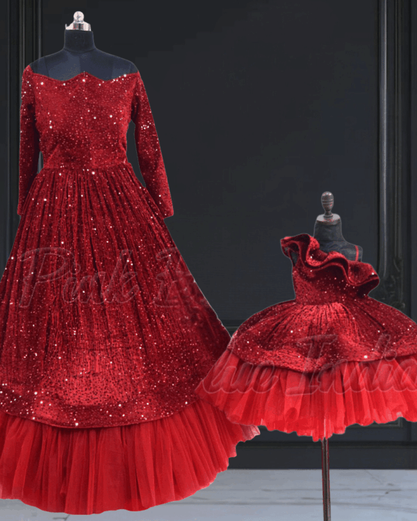 Mother daughter maroon coordinated outfit stylish combo by Pink Blue India