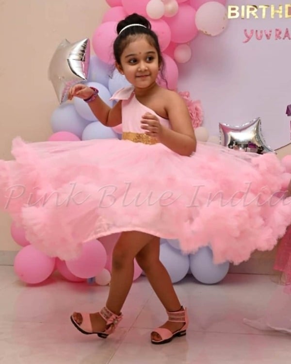 One shoulder ruffle gown for baby girl birthday party stylish designer outfit