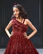 Velvet party wear dress for girls front view soft fabric design
