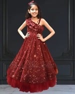 Velvet party wear dress for girls side view stylish kids outfit