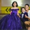 Purple off-shoulder princess tail dress, girls birthday party gown