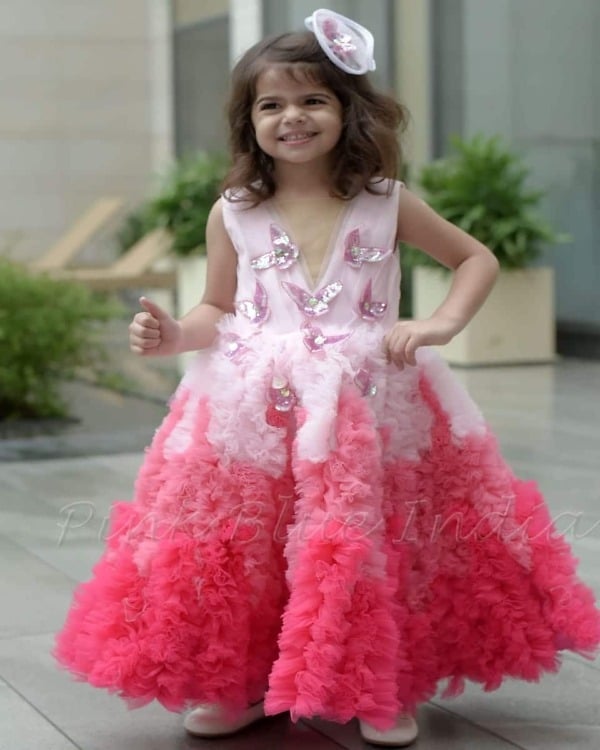 Butterfly theme layered gown for girls birthday dress stylish party wear