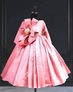 Peach bow gown for girls, elegant birthday celebration dress