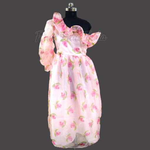 pink-one-shoulder-floral-printed-organza-gown