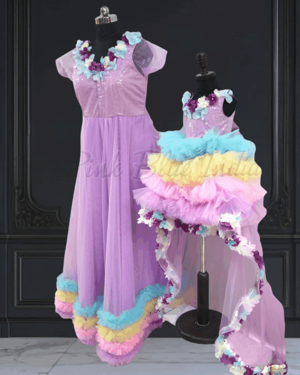 Mother daughter rainbow unicorn matching outfit for birthday by Pink Blue India