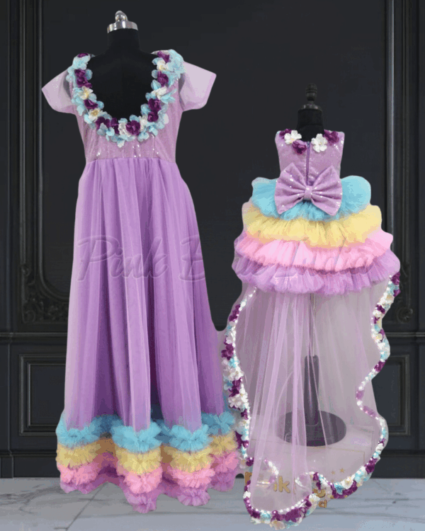 Rainbow unicorn theme mommy and me matching dress by Pink Blue India
