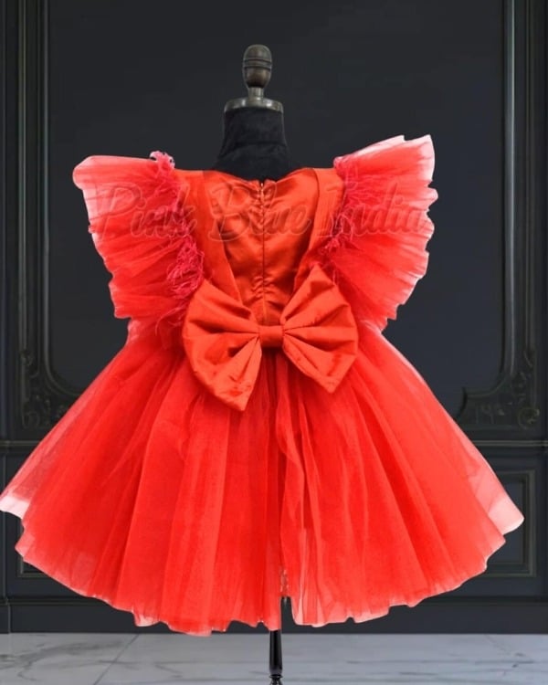 Red Knee Length Party Dress for Baby Girls
