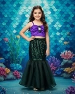 Girls Mermaid Theme Crop Top Skirt Set Party Wear Dress Pink Blue India