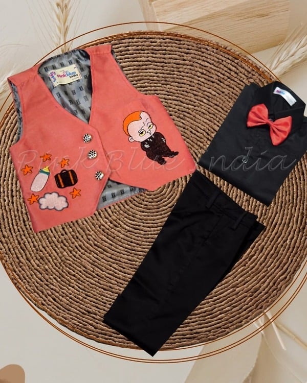 Boss baby theme suit for baby boy black party birthday outfit classy style
