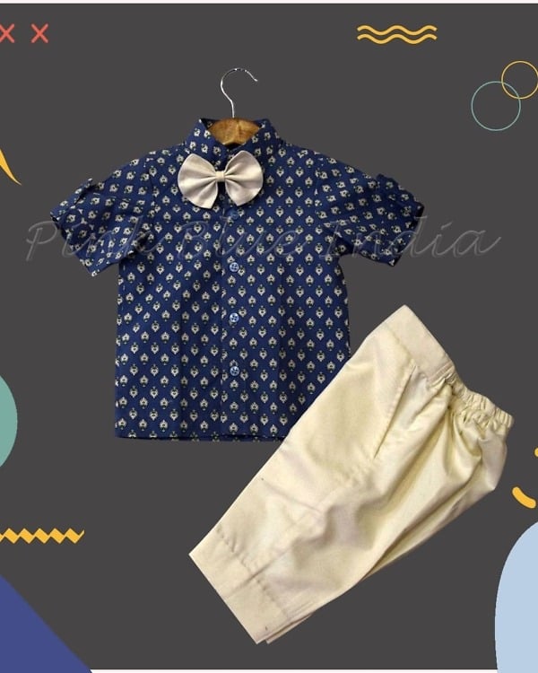 Boys hand block printed shirt with trouser for festive party stylish ethnic look