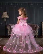 Pink net girls dress frock, birthday party gown for kids, stylish outfit