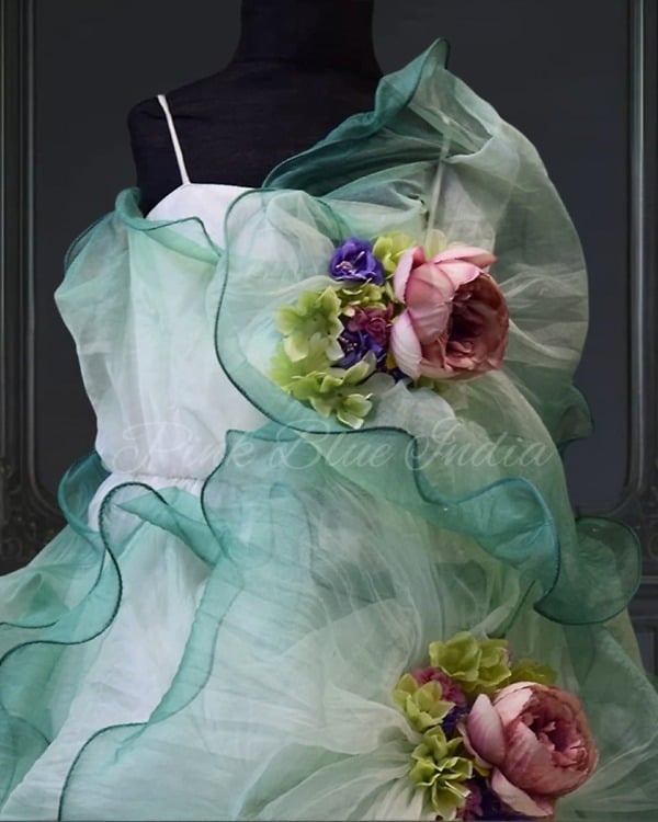 Ombre floral luxury gown for baby girl, birthday party wear, elegant stylish look