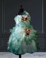 Girls 3D ombre floral luxury gown birthday party wear stylish designer outfit