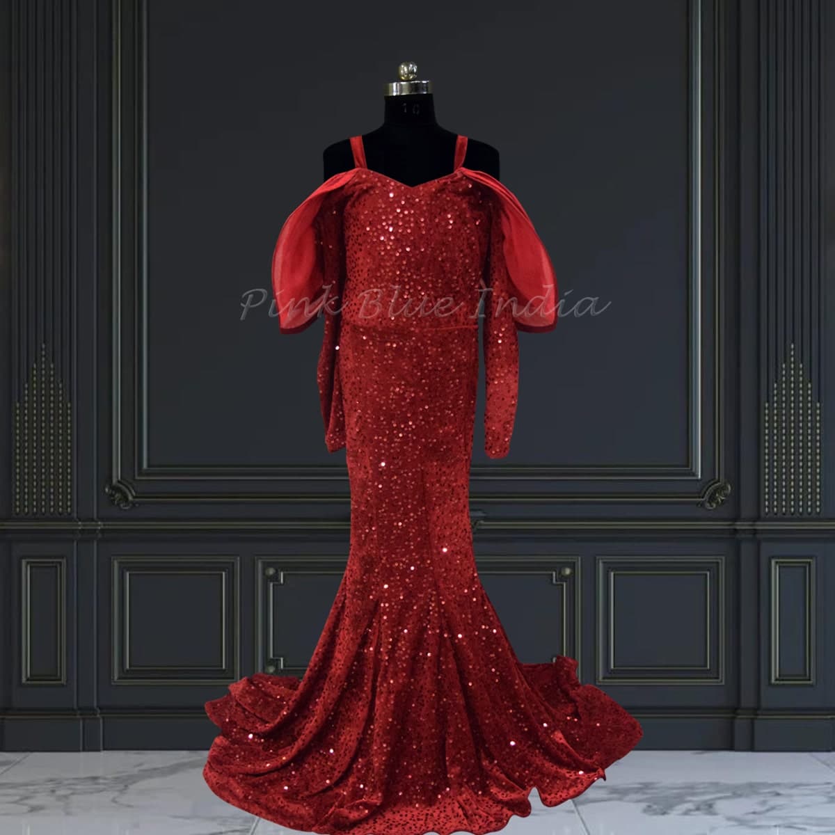 baby-girls-maroon-velvet-fish-cut-dress