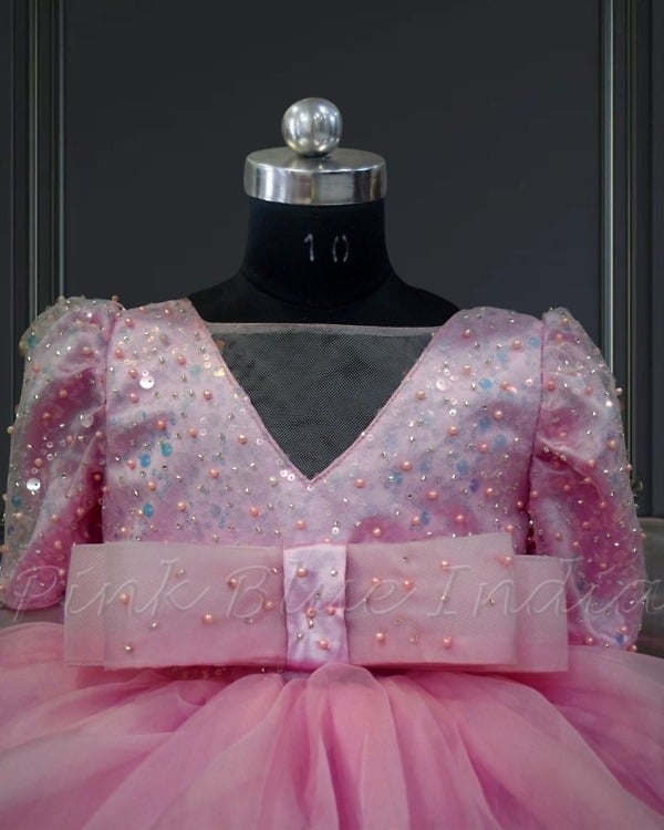 Pink knee length dress for baby girl birthday outfit elegant party wear