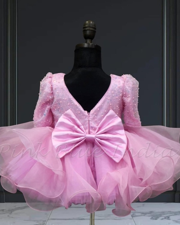 Baby girl pink knee length frock birthday party dress cute stylish outfit