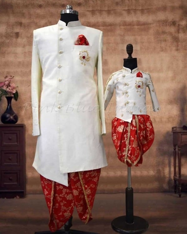 Father son matching sherwani traditional wedding wear stylish ethnic outfit
