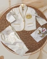 Kids tuxedo suit in off white with embroidery, classy celebration outfit