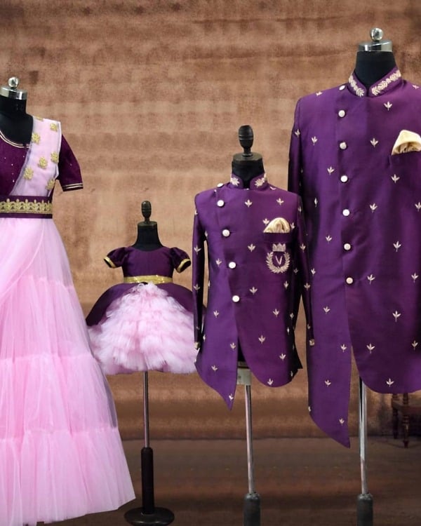 Family matching party wear outfits stylish coordinated wedding look elegant