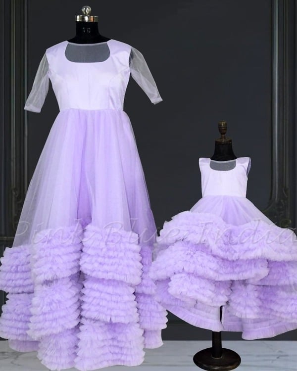 Lavender family combo dress set, stylish party wear for mother daughter