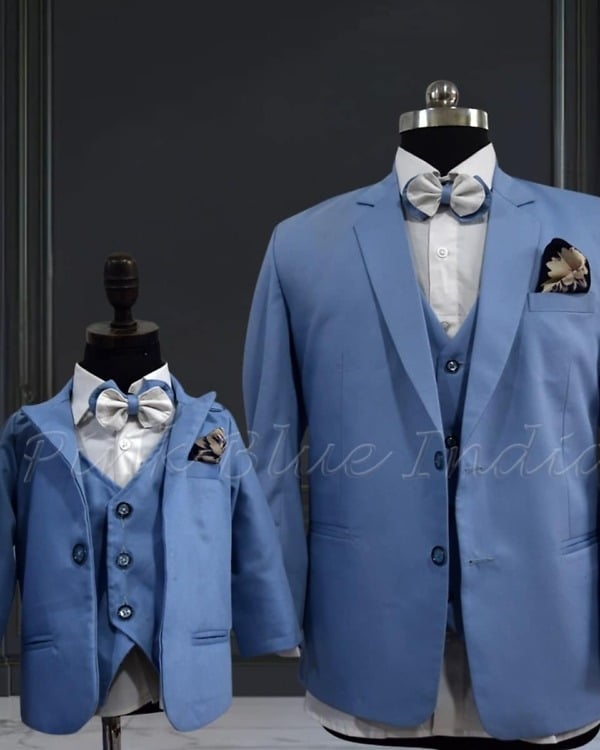 Father son matching formal suit, elegant celebration outfit