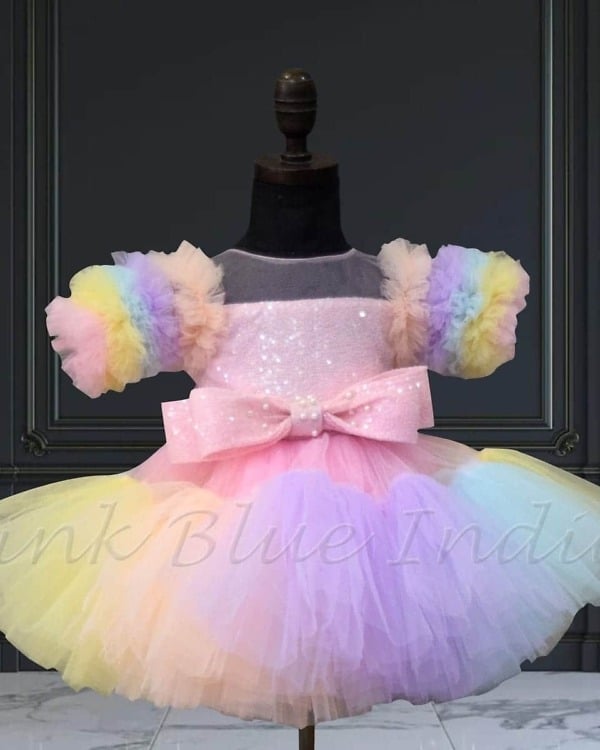 Unicorn short dress for baby girl birthday party outfit cute colorful style