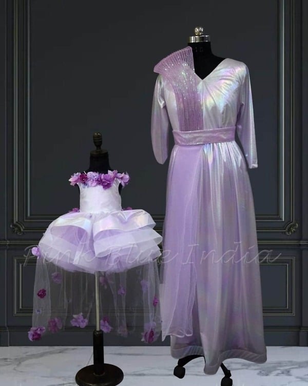 Mom daughter matching gowns for family celebration party outfit elegant style