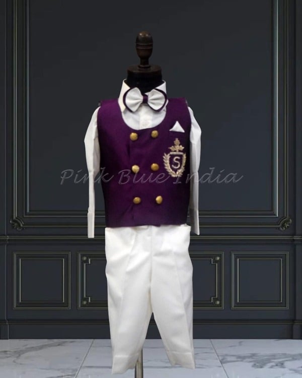 Personalized waistcoat outfit for baby boy birthday party wear stylish look