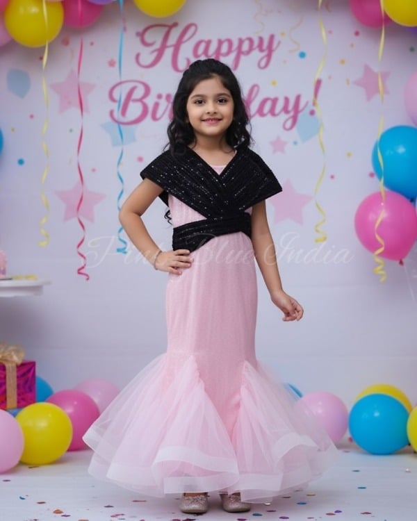 Buy Baby Girl Pink Black Fish Cut Gown Stylish Party Dress Pink Blue India