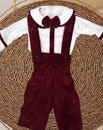 Boys maroon suspenders outfit, trendy birthday celebration wear