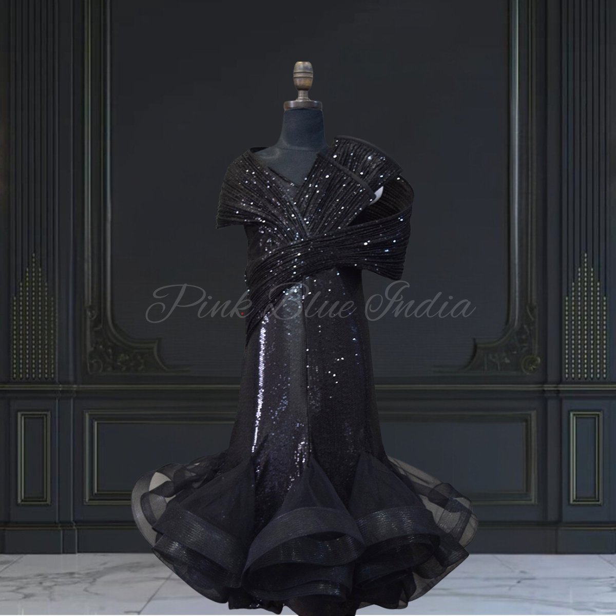 fantastic-black-fish-cut-designer-girls-gown
