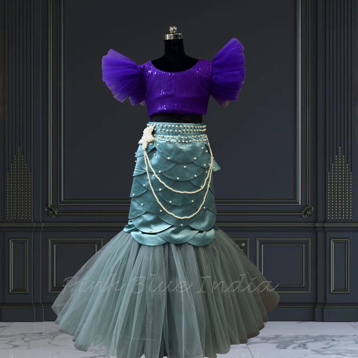 Mermaid Theme Crop Top and Skirt for Girls - Image 2