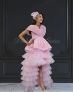 Pink high low designer gown for girls, trendy party outfit