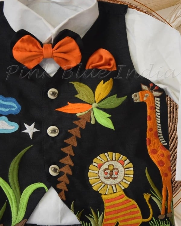 Boys jungle theme embroidered birthday outfit, stylish party wear