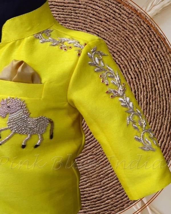 Yellow sherwani for baby boys, designer wedding outfit, traditional look