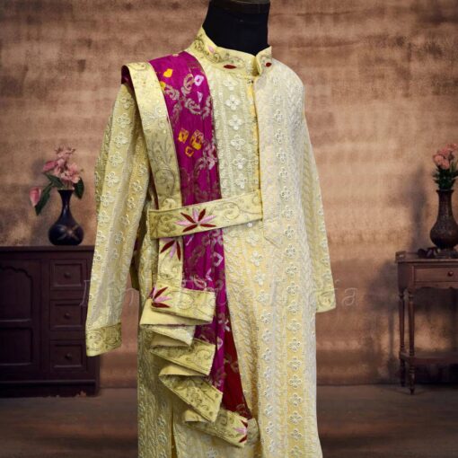golden-dhoti-kurta-set-in-silk-with-handwork-for-boys