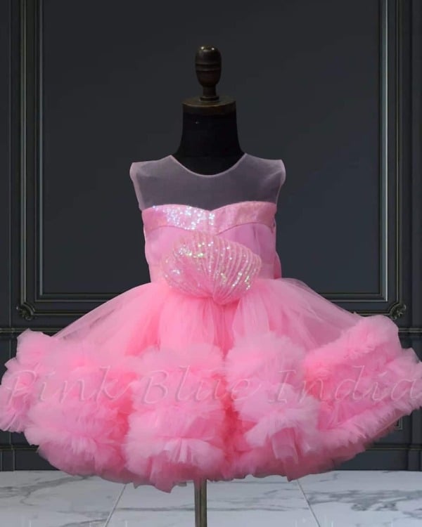 Frilled pink party dress for baby girls, Barbie look, cute & elegant