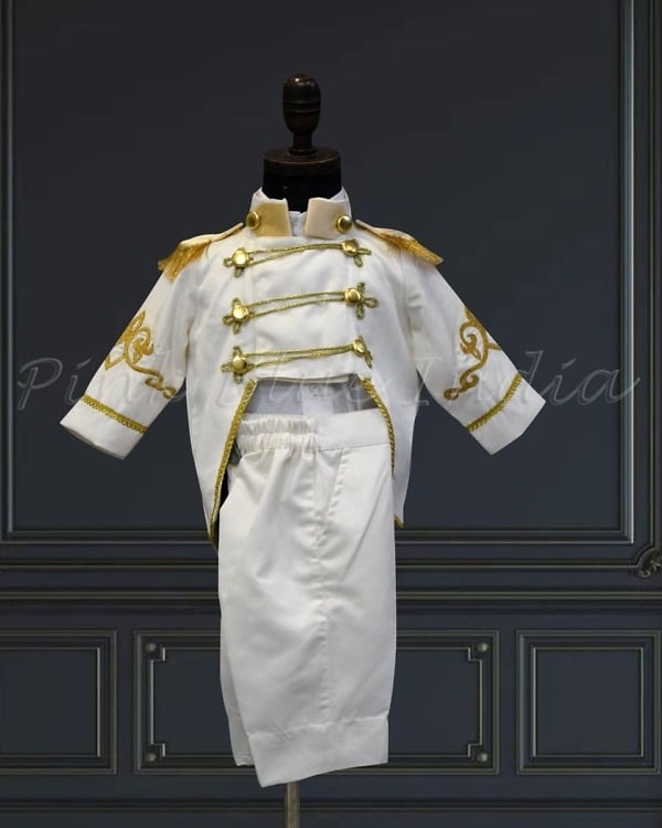 Baby boys white tail coat outfit, special occasion, royal & elegant