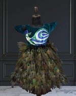 Peacock feather velvet gown dress for girls, festive, royal & elegant