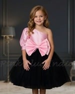 Pink black girls dress frock, stylish casual party outfit for kids