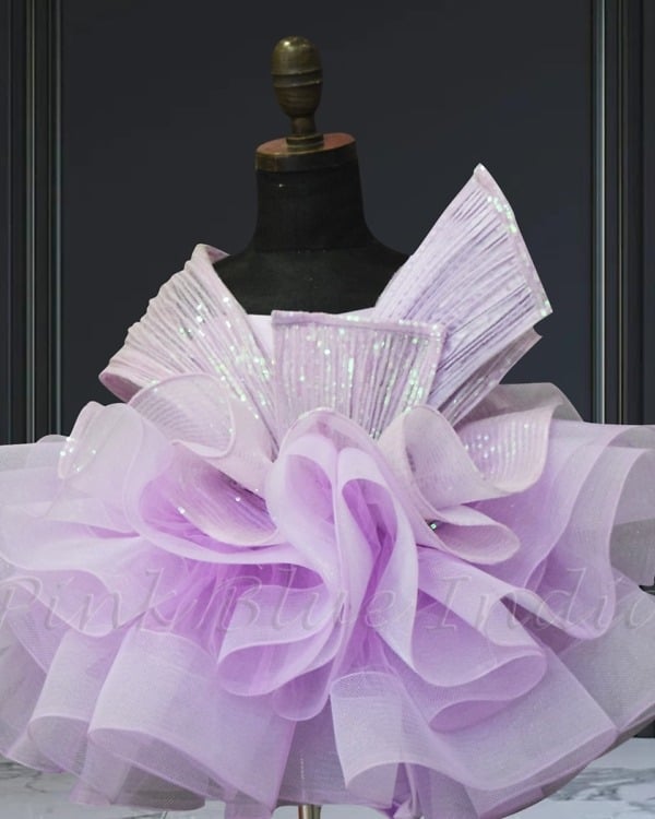 Baby girls birthday party structured ruffle gown, festive wear