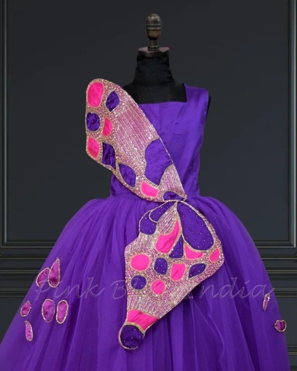Baby girl butterfly wings gown with handwork, birthday, dreamy & stylish