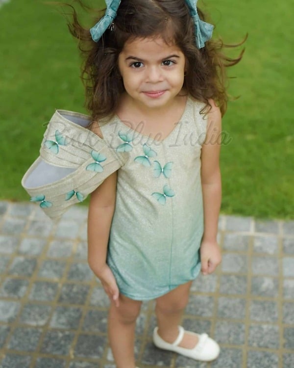 Ombre green butterfly dress, baby girls, glitter fabric, birthday party, cute & playful