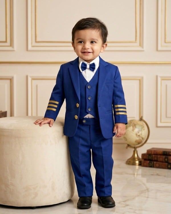 Party Wear Baby Boys Tuxedo in Blue (6 Months to 12 Years)
