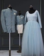 Velvet matching dresses for baby and parents, elegant festive look