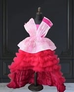 Premium pink high-low structured dress for girls, cute party gown