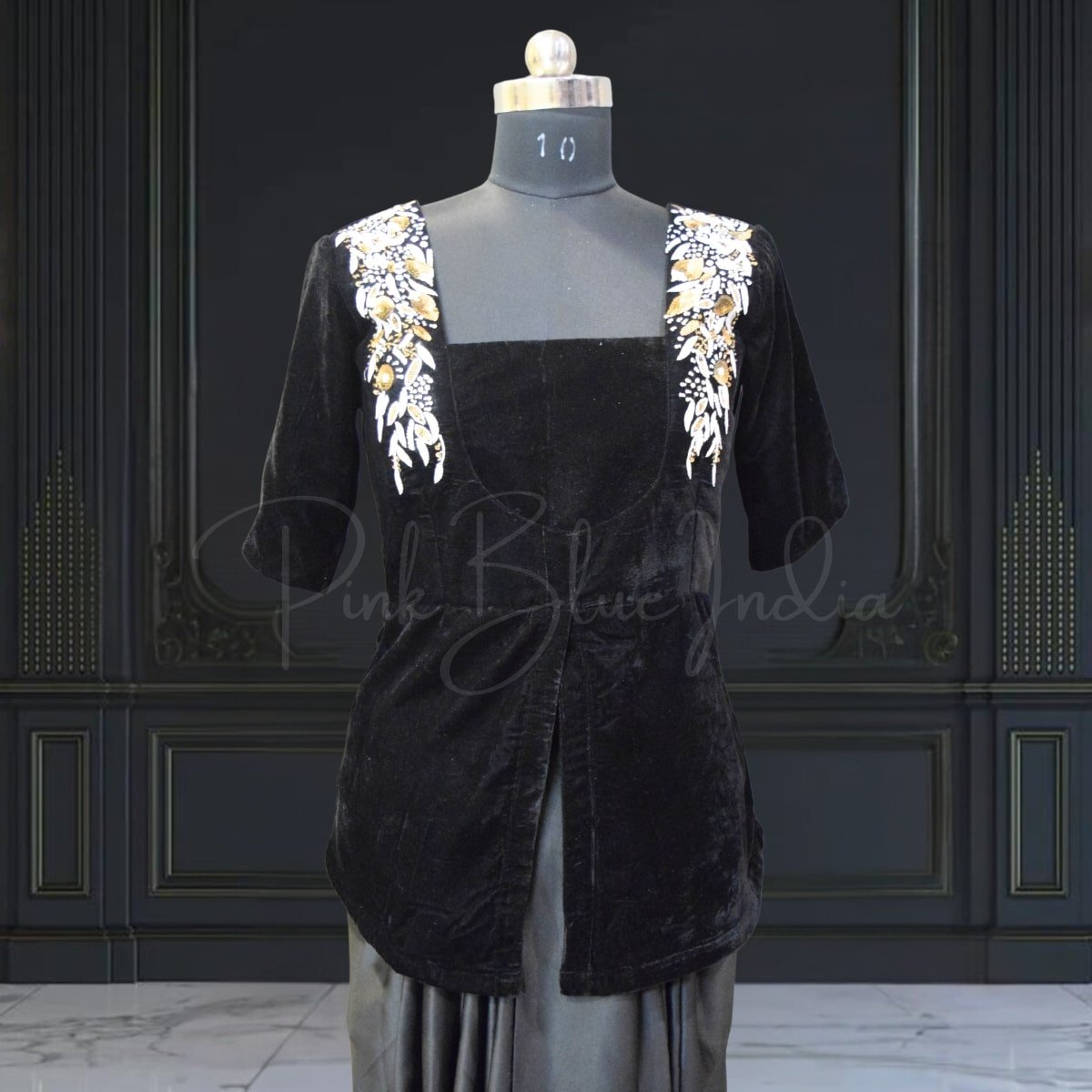 buy-velvet-top-with-handwork-and-drape-skirt-for-baby-girls