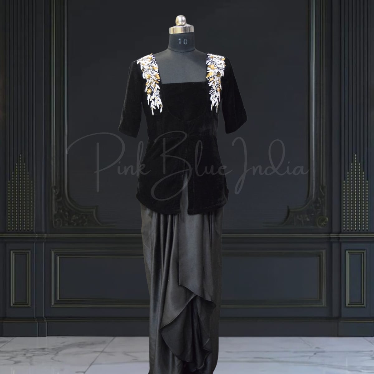 buy-velvet-top-with-handwork-and-drape-skirt-for-baby-girls